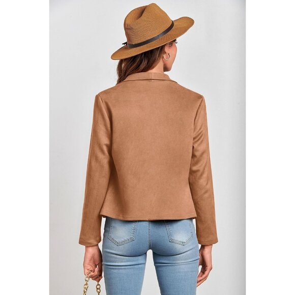 Women's Camel PRETTYGARDEN Faux Suede Jackets Fashion Fall Clothes Long Sleeve - Picture 2 of 9